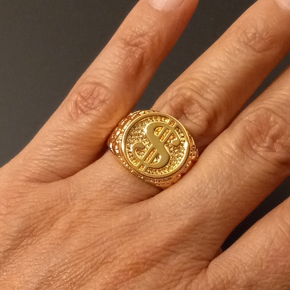 Cash Sign Men Ring Gold Layered/Oro Laminado NWOT - Picture 3 of 5